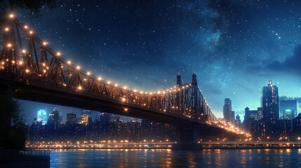 Fototapeta premium Night Lights on the Bridge Under a Starry Sky