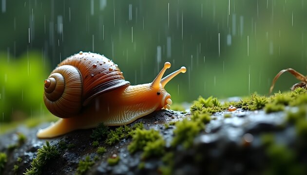 snail on a green leaf
