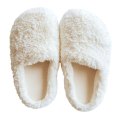 Cozy White Fluffy Slippers on transparent background.