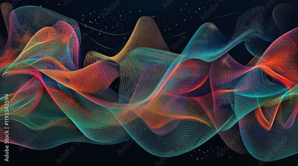 Poster a digital abstract representation of light waves traveling at immense speed through space, with ener