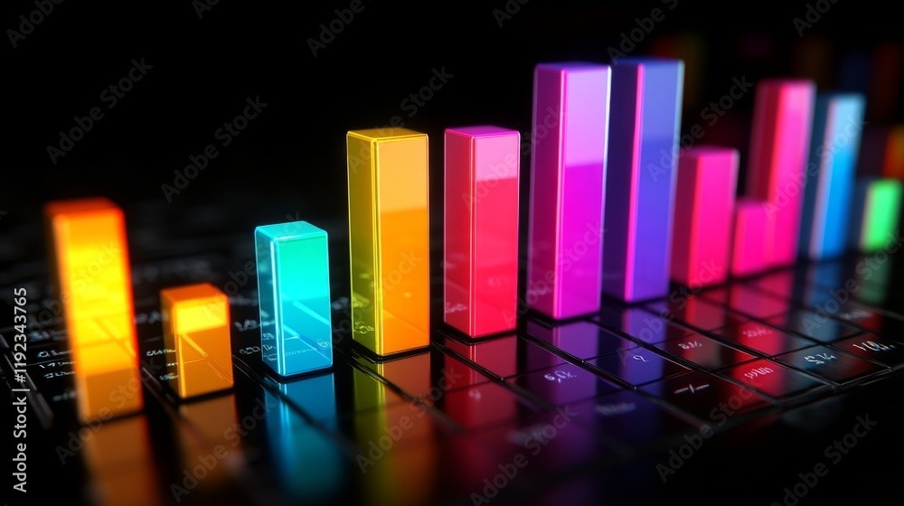 Poster A financial bar graph on a laptop screen with clear, vibrant bars in different colors, depicting market performance data for analysis