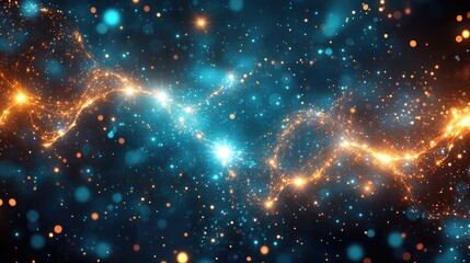 Fototapeta premium Dynamic cosmic energy: blue and orange abstract particle wave