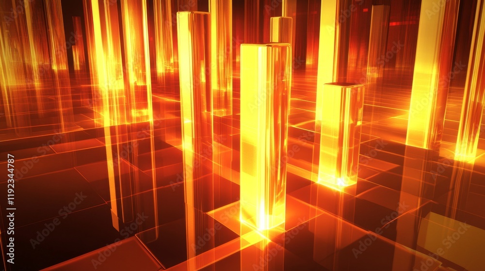 Aufkleber a futuristic, d financial bar graph with tall, glowing bars, highlighting the rise of stock values i