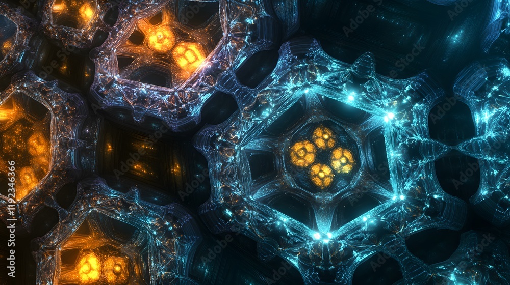 Poster dynamic fractal patterns digital space abstract art futuristic environment aerial view visual explor