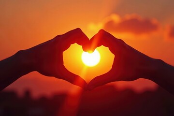 Silhouetted hands embrace the vibrant sun at dawn, fiery hues , power, silhouette