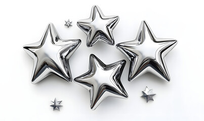 Fototapeta premium 3d chrome stars white background, Generative AI