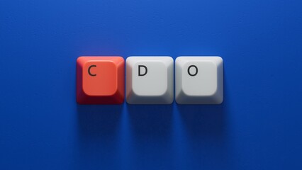 CDO word on Computer keyboard keys.close up of Computer keyboard keys,Business Concept.3D rendering on blue background.