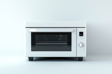 Fototapeta premium White microwave oven standing on kitchen counter in minimalist style