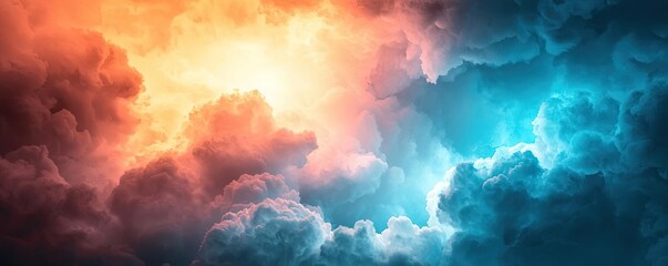 Fototapeta premium Cloudy abstract background idea. Vibrant clouds illuminated by orange and blue light create a stunning atmospheric scene.