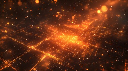 Fototapeta premium Dynamic light particles dance abstract digital space motion graphics dark background 3d visualization energy concept
