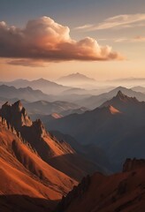 Naklejka premium Majestic Mountain Range Sunset Dramatic Cloud Landscape