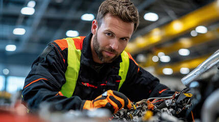 professional airplane maintenance engineer working on aircraft systems, focused and skilled