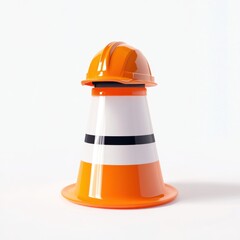 Safety helmet on a traffic cone, isolated on white.
