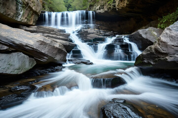Fototapeta premium 滝のある渓谷