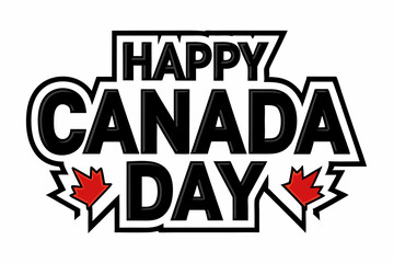 Obraz premium Happy Canada Day hand drawn black vector lettering with red maple leaf.