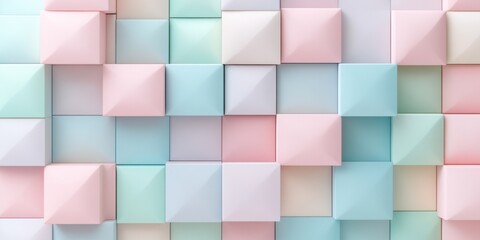 Abstract Pastel Cube Background:  A Soft and Dreamy 3D Geometric Pattern of Colorful Blocks