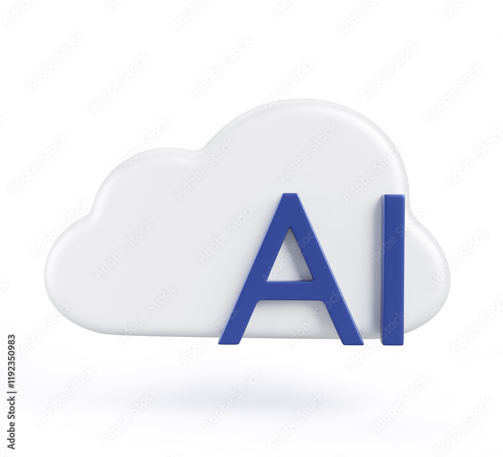 Fototapete AI cloud platform 3d render icon. Virtual gpu server for cloud computing, deep machine learning, data storage, information security. Artificial intelligence innovative technology. 3D illustration