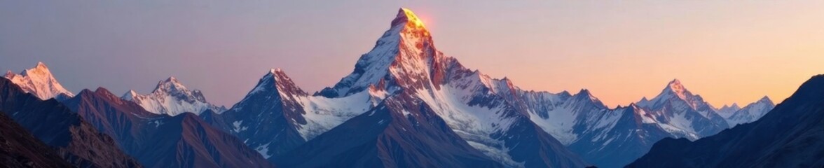 Golden hour illuminates Ama Dablam's summit and surrounding Himalayan peaks , sunset, expedition, serene