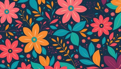 Vibrant Floral Pattern Colorful Flowers and Leaves Design