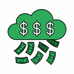 Money Cloud Raining Dollar Bills Illustration