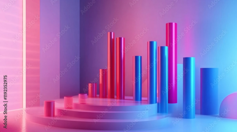Aufkleber A professional D bar graph with smooth, glossy bars in shades of red and blue, showing the increasing value of a financial market over time