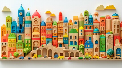 Colorful Wooden Block City: A Miniature Architectural Marvel
