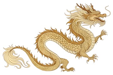 Obraz premium Oriental dragon tattoo illustration, gold