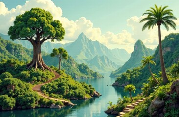 Picturesque mountain and river landscape. River mountains wallpaper.