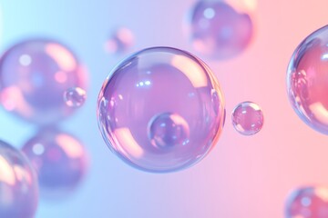 Colorful soap bubbles floating gently in the air against a soft pastel background