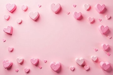 Obraz premium Pink Heart-Shaped Decorations Frame a Blank Space for Romantic Messages