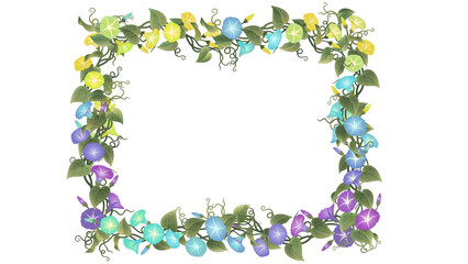 Morning glory, flower frame border illustration design, square