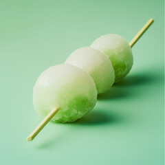 Refreshing frozen fruit spheres on a stick, perfect for a hot day.