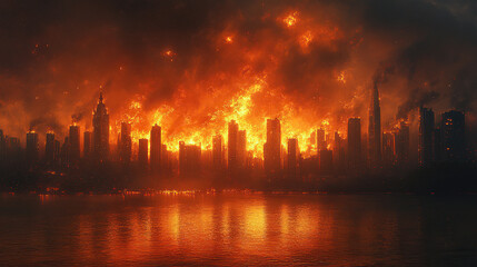 Fototapeta premium Apocalypse fire destroy city