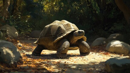 1. **Giant Tortoise on Curieuse Island in the Seychelles Forest**