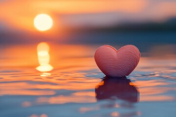Fototapeta premium Heart-shaped stone at sunset on a calm beach