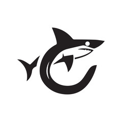 Creative Minimalist Letter C Shark Logo Design Silhouette Vector Illustration
