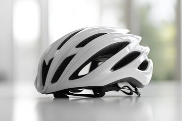 Fototapeta premium White aerodynamic bicycle helmet placed on a clean neutral surface
