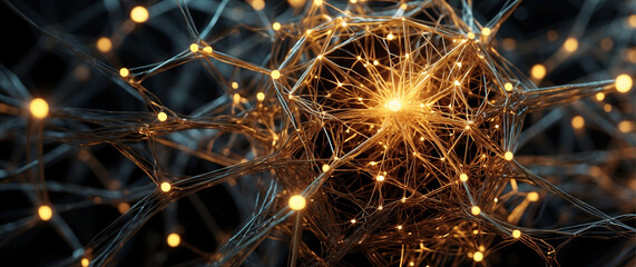 Fototapeta premium A digital representation of a neural network, with interconnected nodes and glowing lights