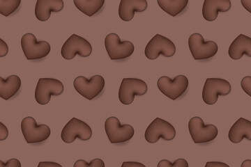 Seamless brown 3d chocolate heart pattern with romantic words like 
