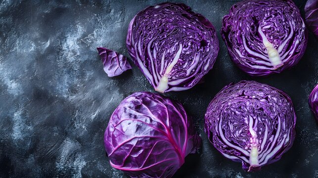 Vibrant Red Cabbage Halves and Whole Head Displayed - Powered by Adobe