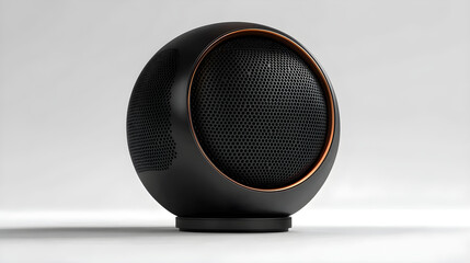 a speaker with a black and orange trim