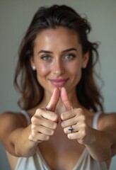 Naklejka premium Like sign. Focus on face. Beautiful woman