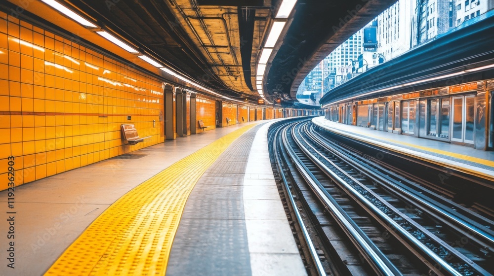 Aufkleber a well-lit subway tunnel with tracks running through it, showcasing the clean, modern design of the 