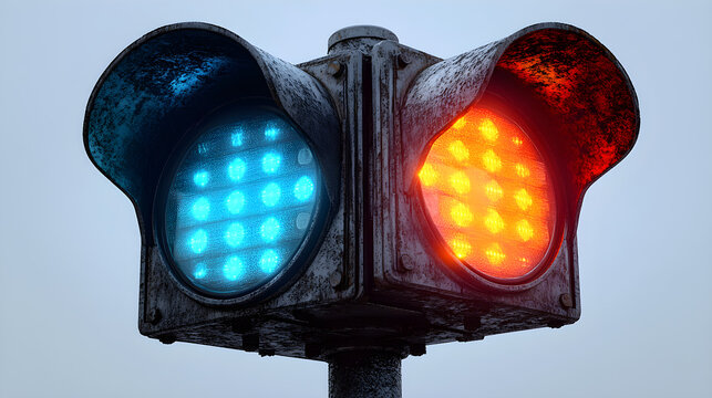 a traffic light with a blue light on it