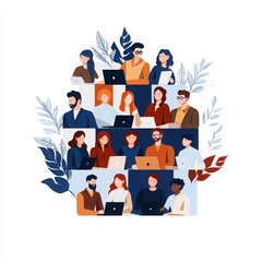 Obraz premium Remote workers engaging in video calls virtual workspace digital illustration collaborative environment aerial view team communication