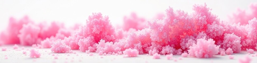 Fototapeta premium Pink spun sugar, fluffy texture, white backdrop, candy, fluffy clouds, food