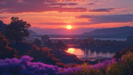 Obraz premium sunset over the river