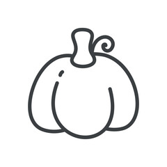 Cute pumpkin icon. Hand drawn monochrome illustration isolated on a white background. Kawaii Halloween or Thanksgiving concept. Vector 10 EPS.