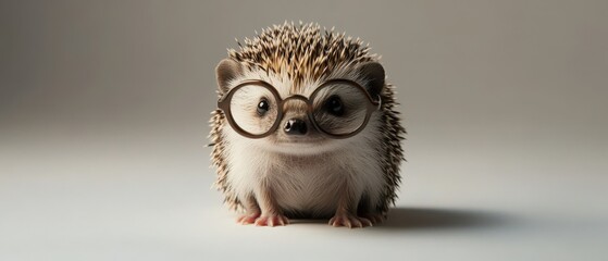 Fototapeta premium Adorable hedgehog wearing spectacles, studio shot against a neutral background. Perfect for websites, blogs, or social media.