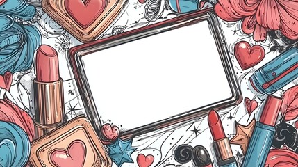 Vibrant and Playful Cosmetic-Themed Frame with Cartoon-Style Elements